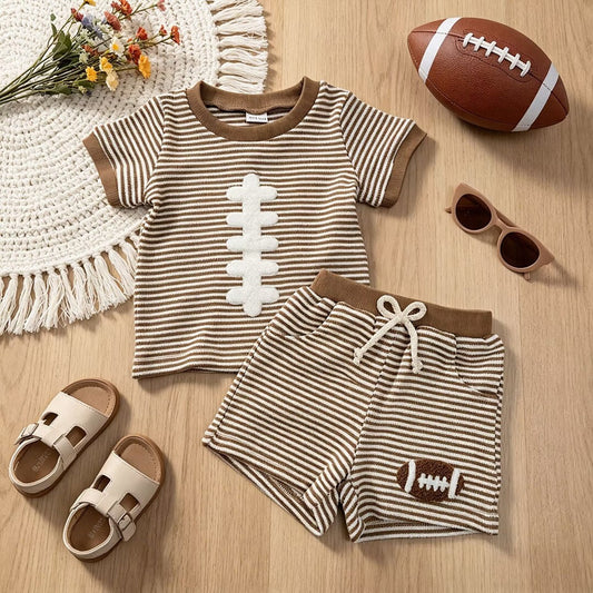 Boys' Football-Themed Short-Sleeve Shirt and Shorts Set-436