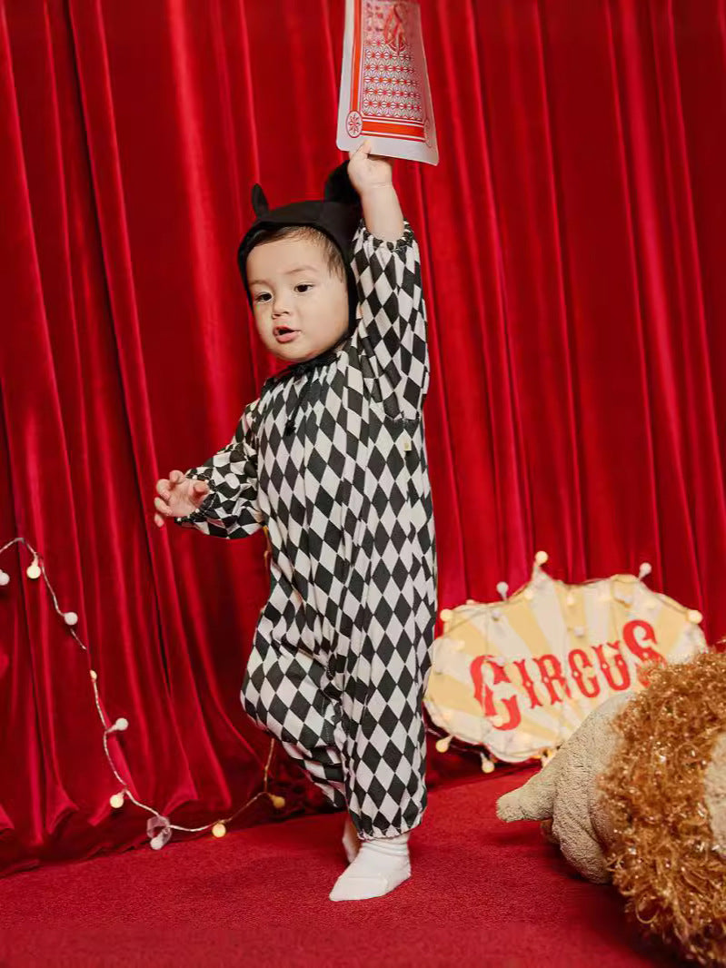 Baby Halloween Costume – Diamond Harlequin Joker Romper with Hat | Infant Outfit-108