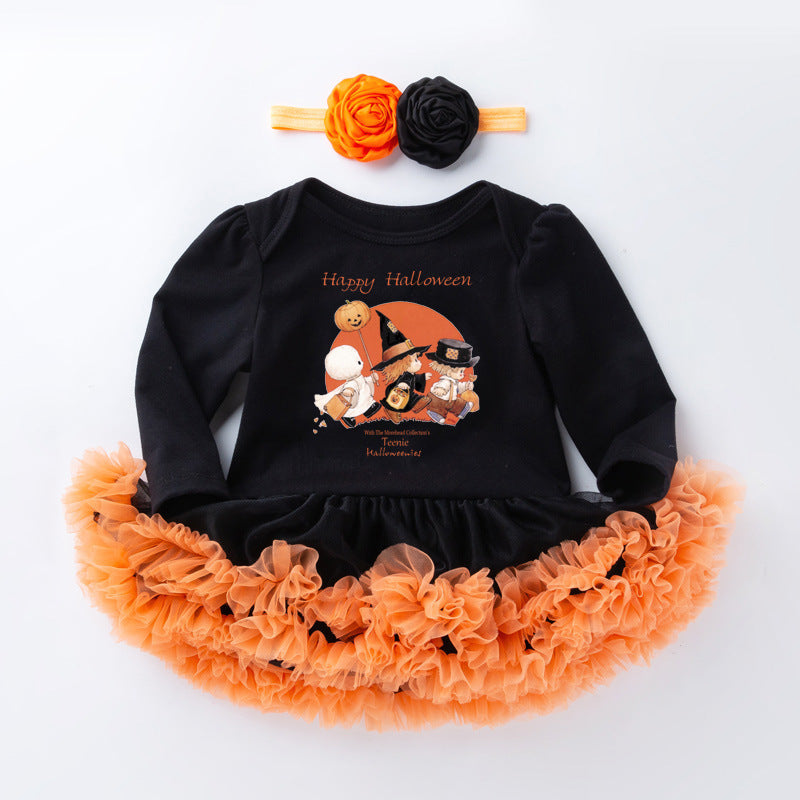Baby Girl Halloween Tutu Onesie Dress with Headband-357