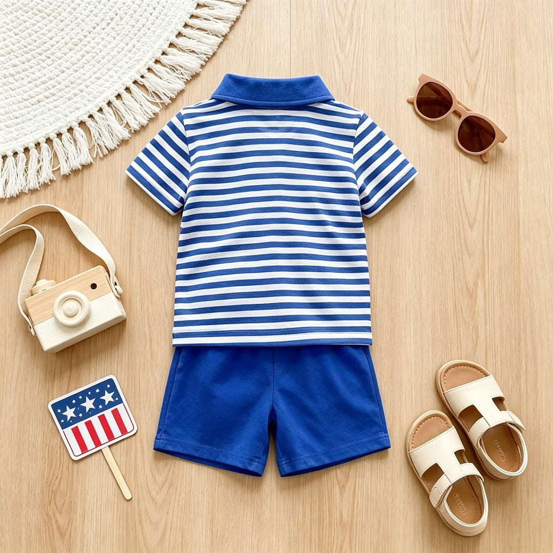 U.S. Independence Day Boy Polo Shirt and Shorts Two-Piece Set-443