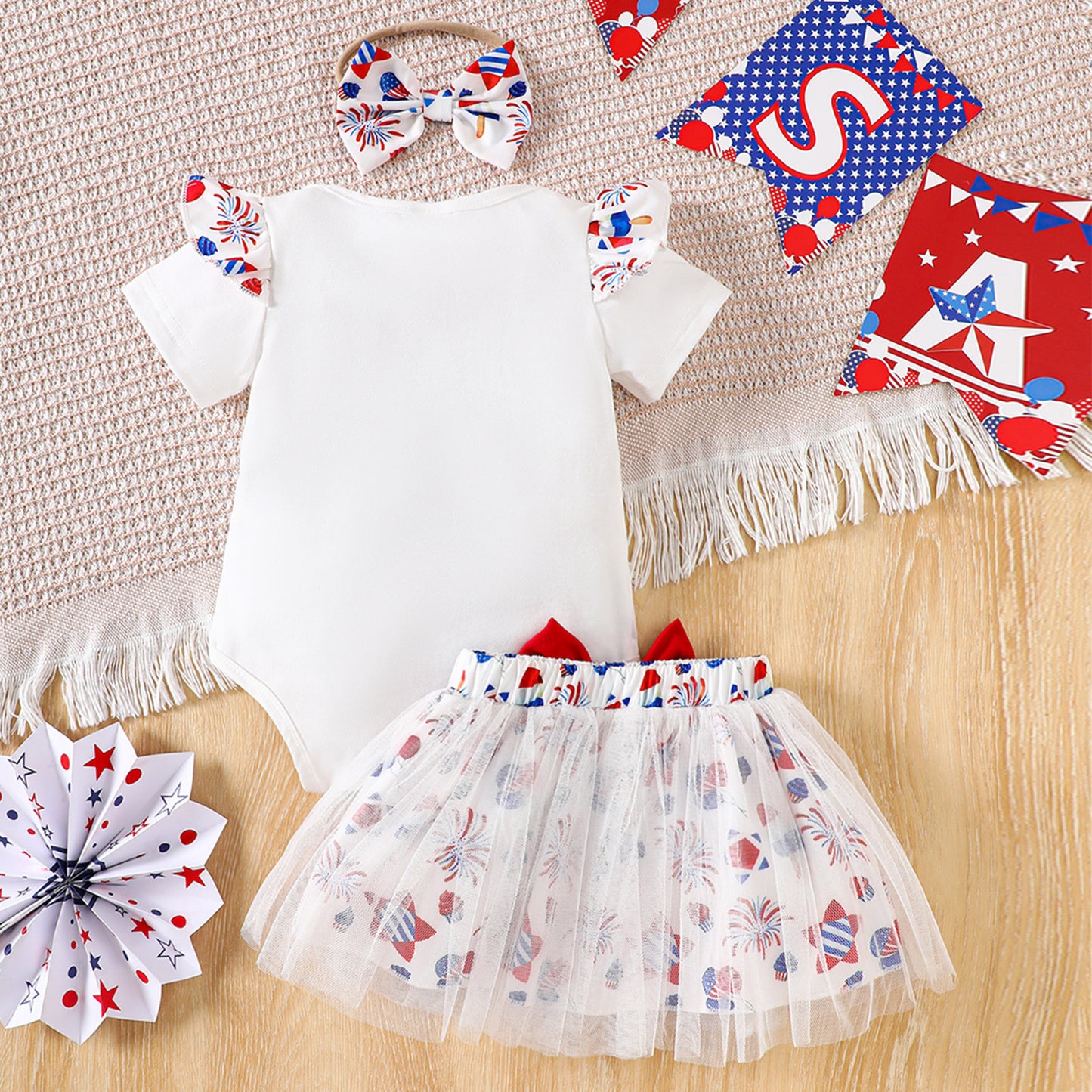 U.S. Independence Day Baby Girl National Day Onesie and Tulle Skirt Set-437