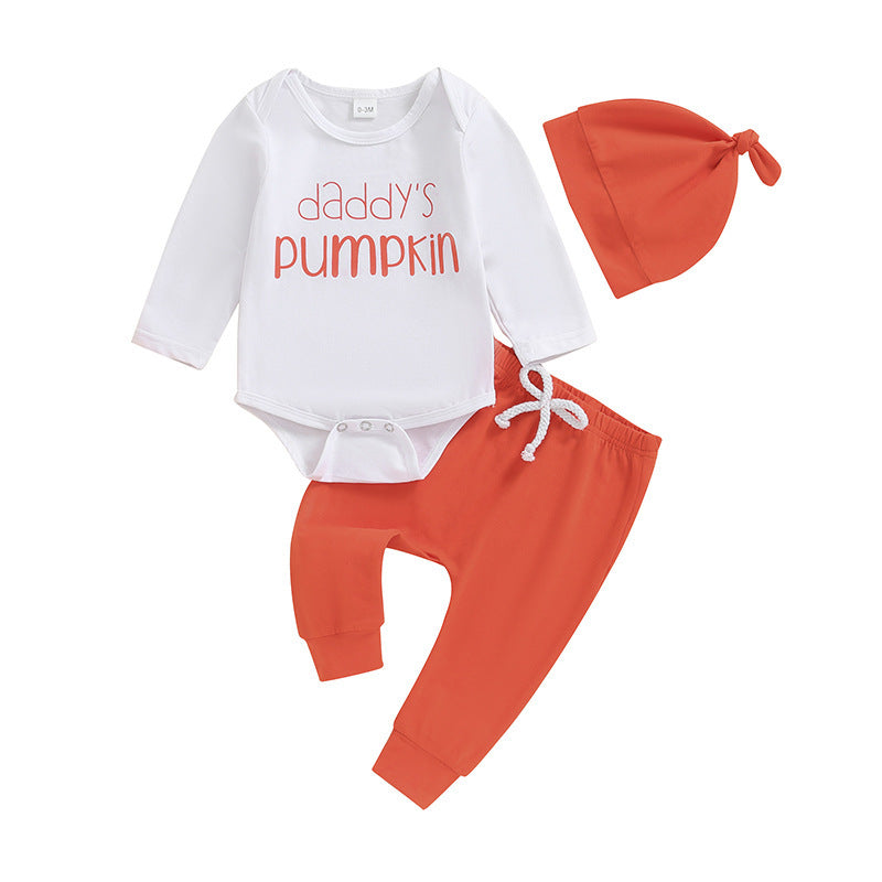 "Daddy's Pumpkin" Baby Halloween 3-Piece Set – Onesie, Pants & Hat-354