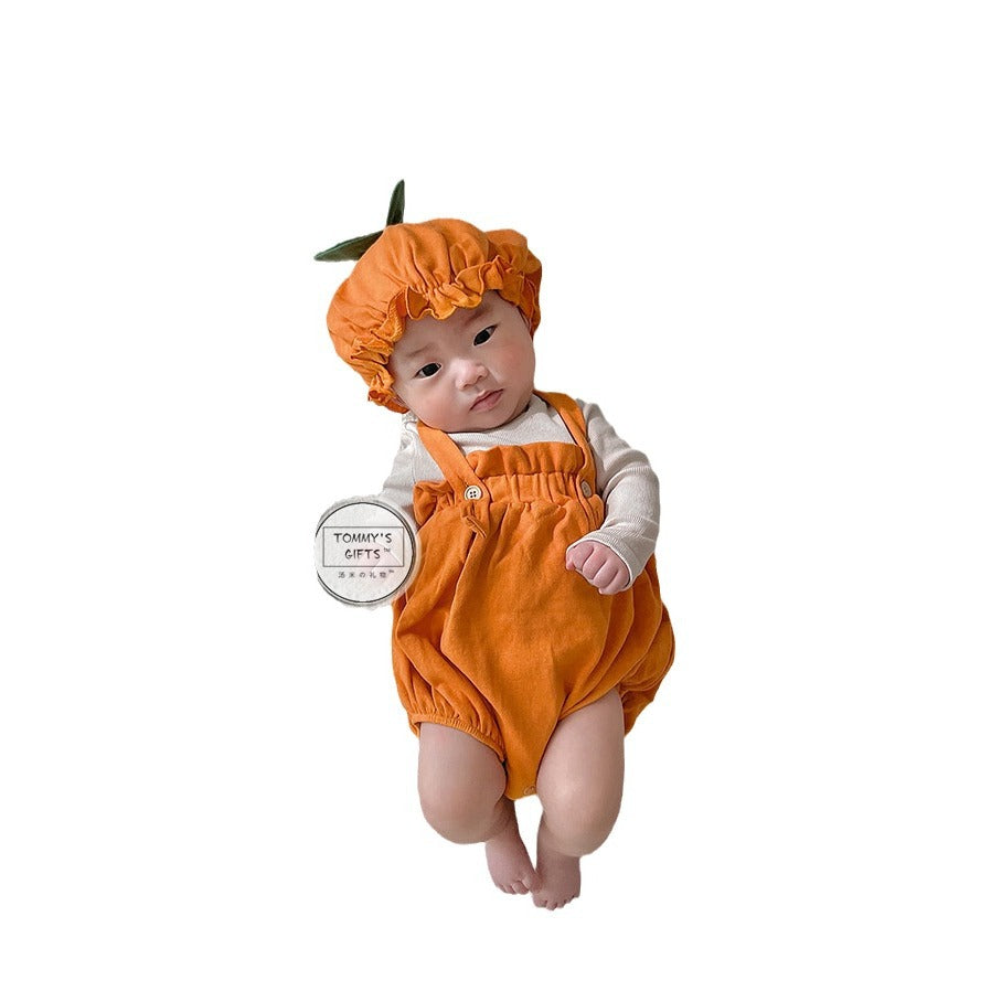 Baby Pumpkin Costume 2-Piece Set – Orange Suspender Onesie with Hat-273