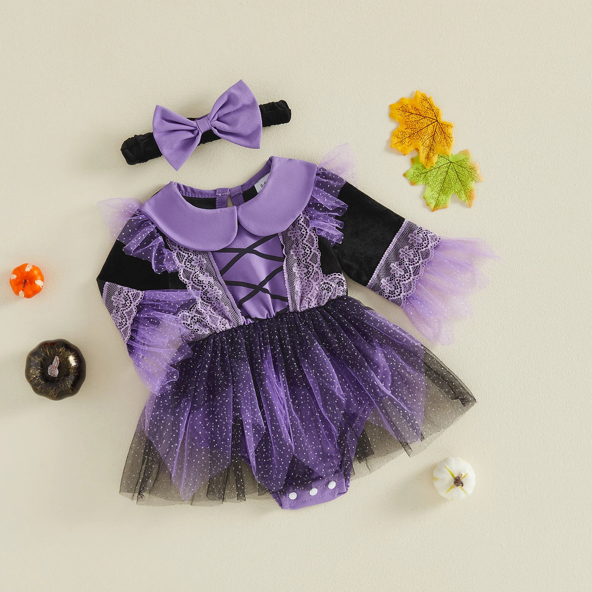 Baby Girls Halloween Dress Tulle Jumpsuits with Headband-485