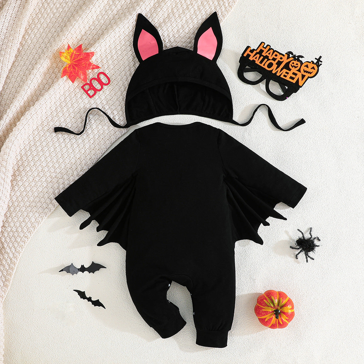 Baby Halloween Skeleton Bat Onesie with Hat – Bat Wing Sleeves-359