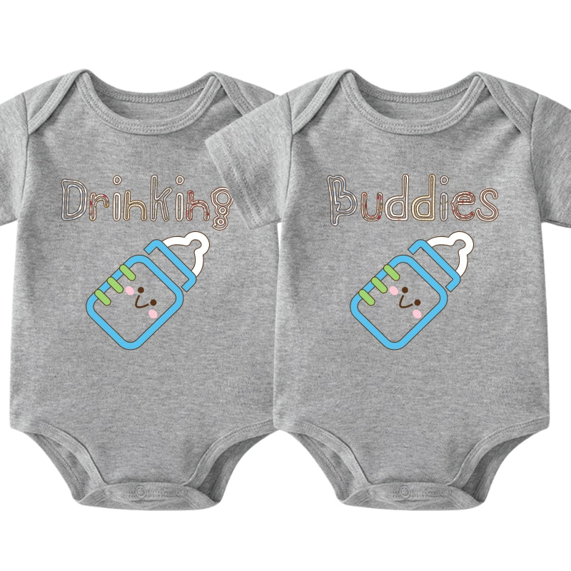 "Drinking Buddies" Twin Baby Onesie Set | Funny Twin Gift | 0-24M
