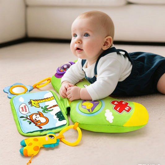Baby Tummy Time Pillow | Montessori Early Learning Toy with Mirror & Teether-12