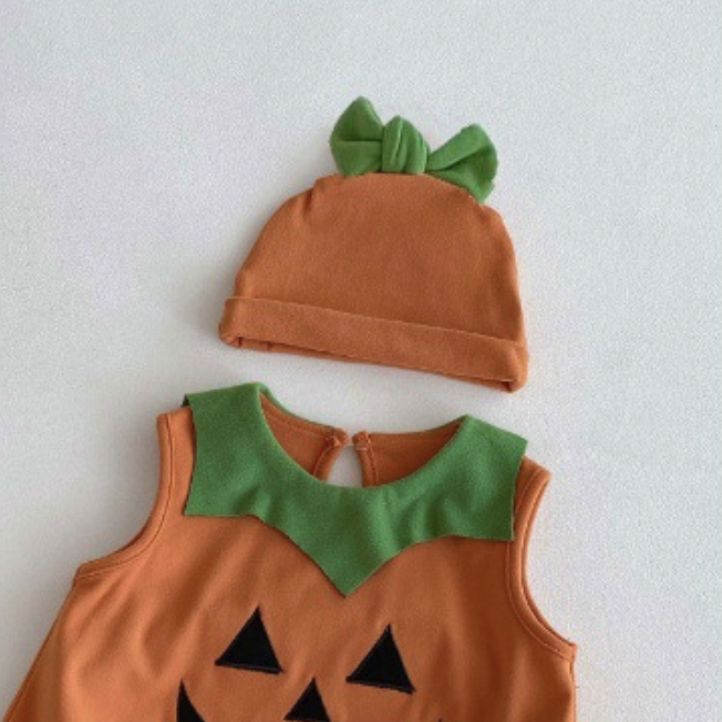 Baby Pumpkin Halloween Costume | Orange Onesie with Hat | 0–12 Months