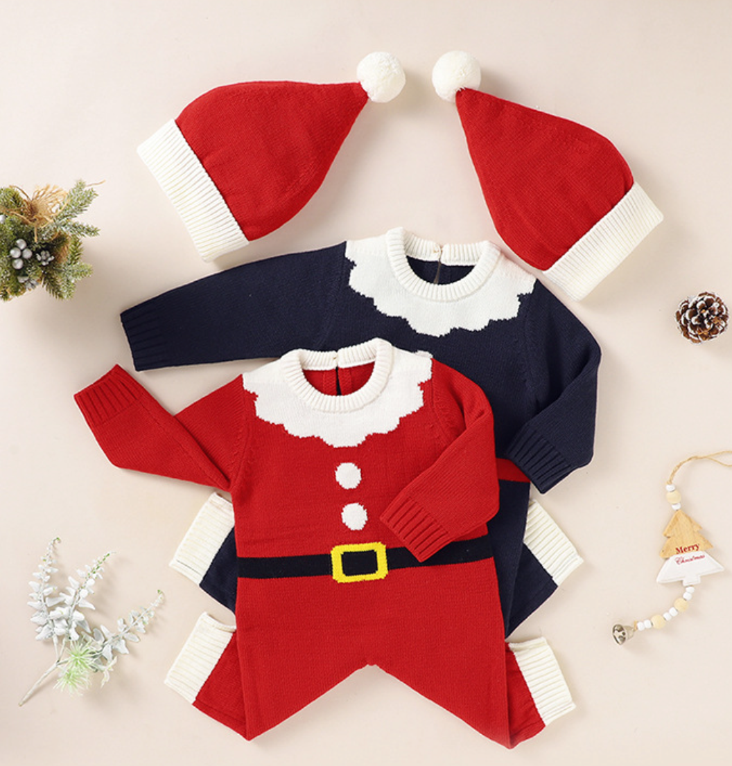 Baby Christmas Knit Onesie and Hat Set-495