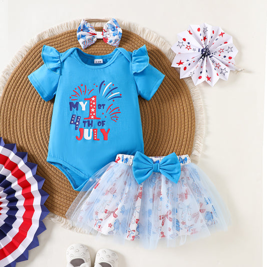 U.S. Independence Day Baby Girl National Day Onesie and Tulle Skirt Set-437