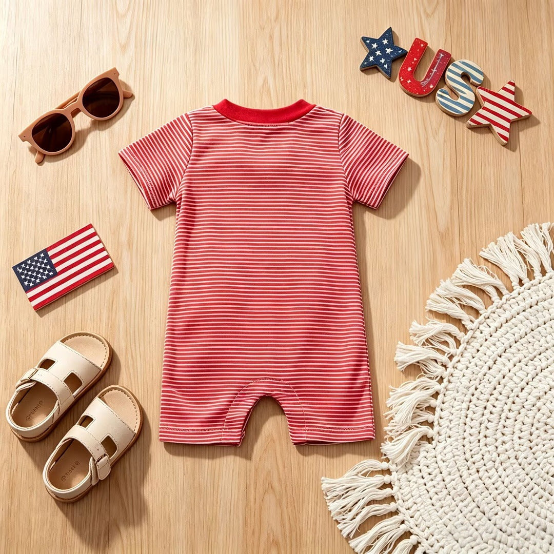 U.S. Independence Day Baby Flag Popsicle Embroidered Short-Sleeve Romper-440