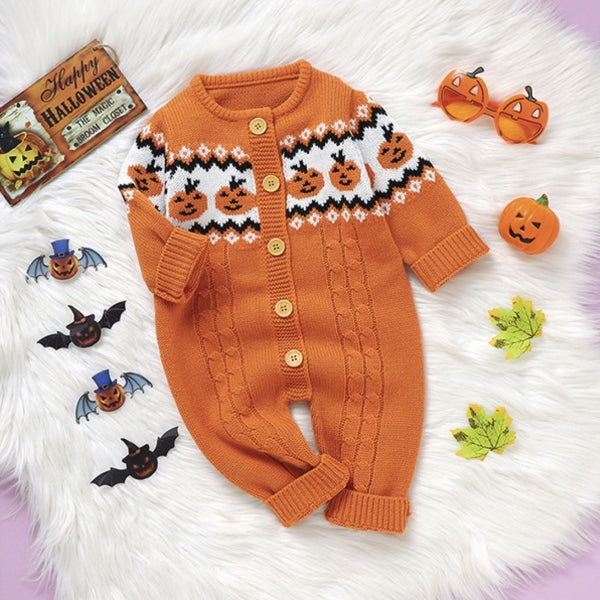 Baby Knit Pumpkin Jumpsuit Sweater – Halloween Costume-148