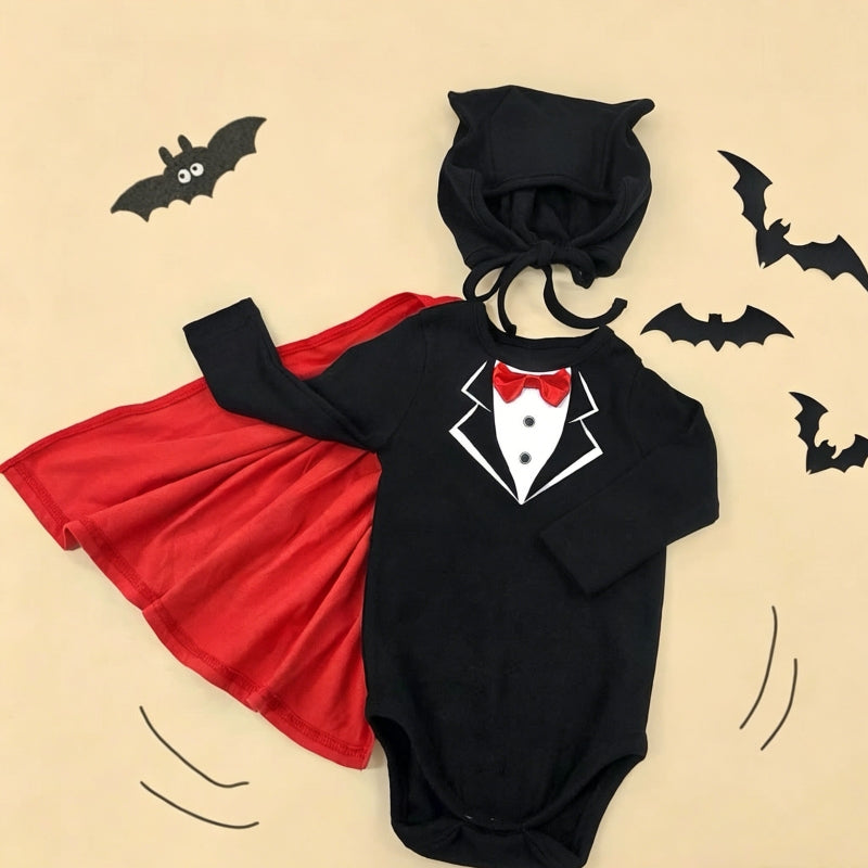 Baby Gentleman Bat Halloween Costume 3-Piece Set – Tuxedo Onesie, Cape & Hat-349