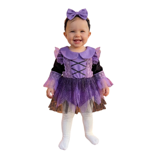 Baby Girls Halloween Dress Tulle Jumpsuits with Headband-485