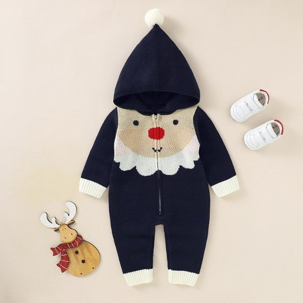 Baby Knitted Hoodied Romper Santa Claus Sweater Jumpsuit -181