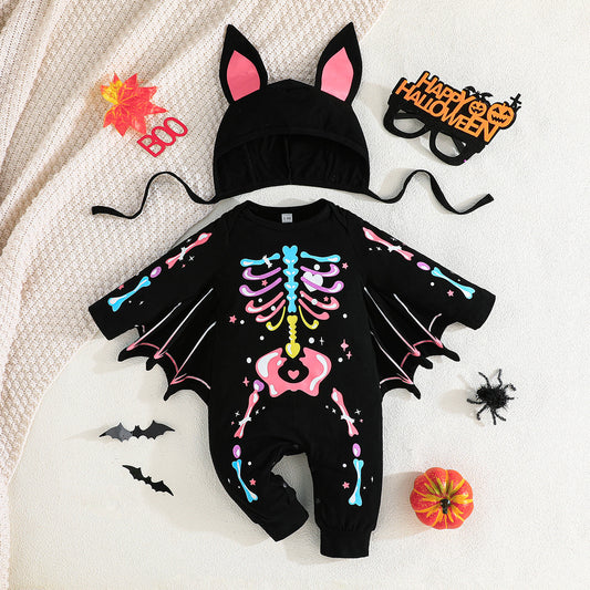 Baby Halloween Skeleton Bat Onesie with Hat – Bat Wing Sleeves-359