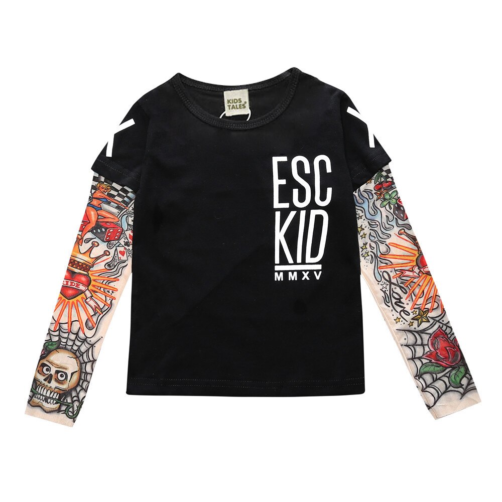 Kids Black Long Sleeves Shirts Tattoo Girls Boys - 126