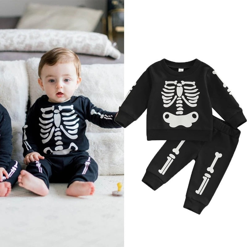 Baby Boy Skeleton-Print Sweatshirt & Pants Set – 2-Piece Halloween Outfit-355