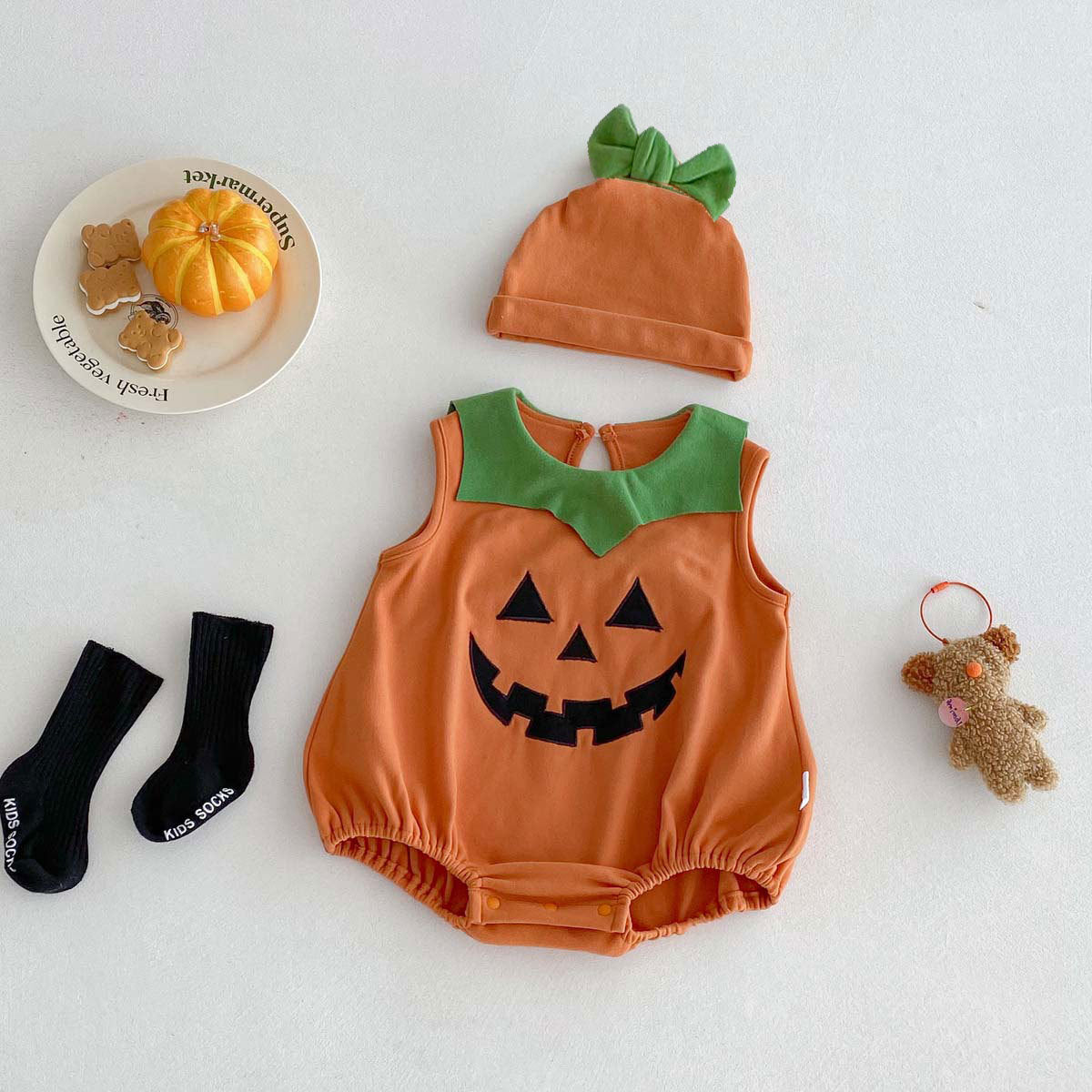 Baby Pumpkin Halloween Costume | Orange Onesie with Hat | 0–12 Months