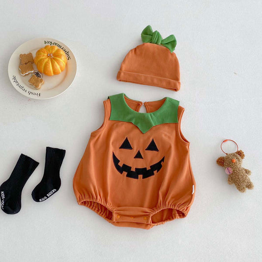 Baby Pumpkin Halloween Costume | Orange Onesie with Hat | 0–12 Months