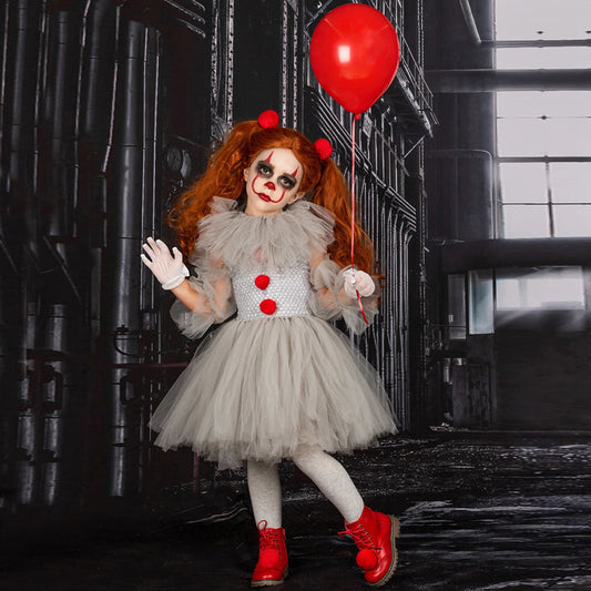 Clown Halloween Costume Tulle Princess Dress-327