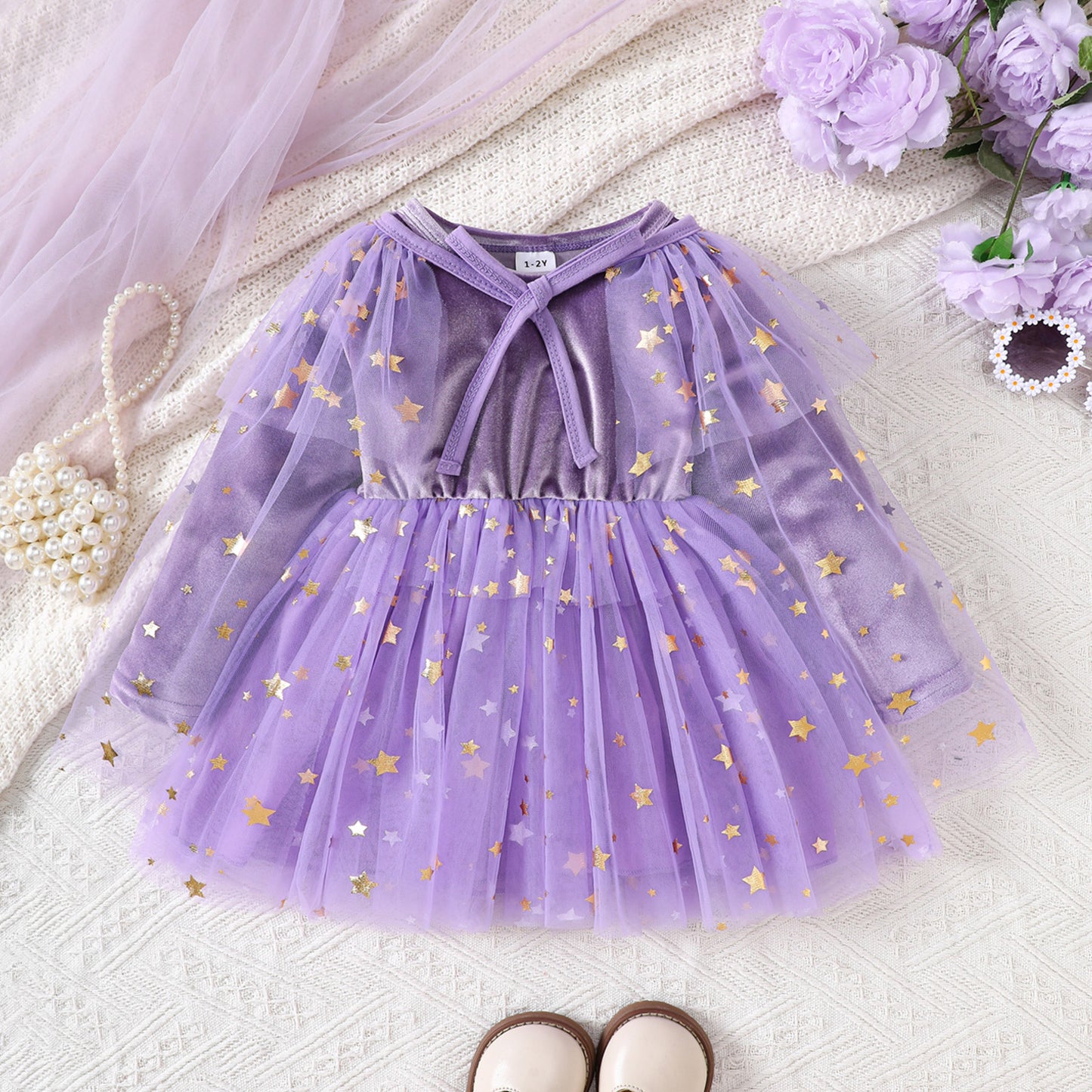 Halloween Star-Print Tulle Dress Cape Set-433