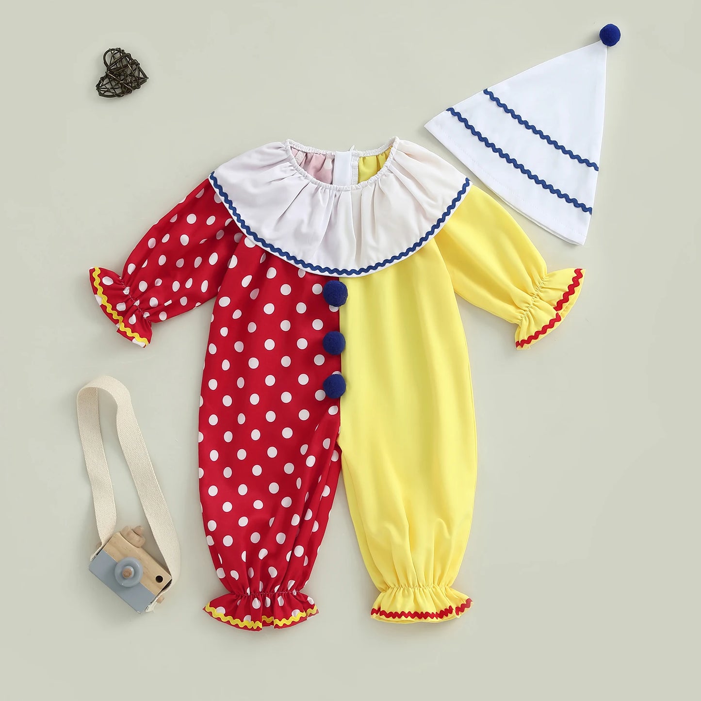 Baby Clown Halloween Costume, Plush Romper Zip Up Jumpsuit-484