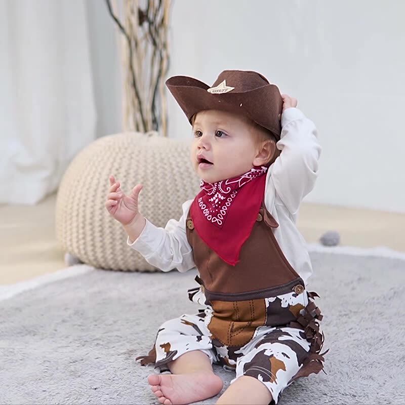 Baby Cowboy Costume 3-Piece Cosplay Outfit – Hat, Scarf & Overalls-134
