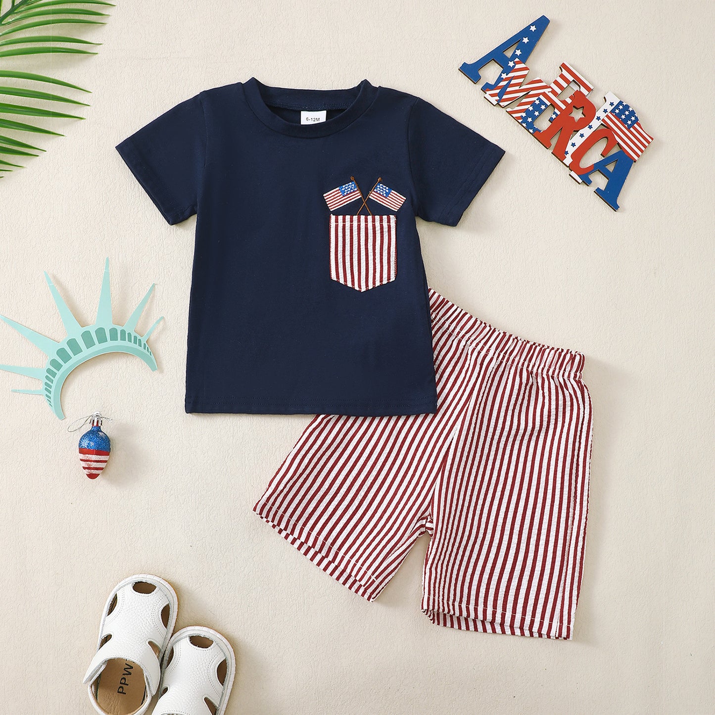 Boys' Independence Day Short-Sleeve Striped Set-439