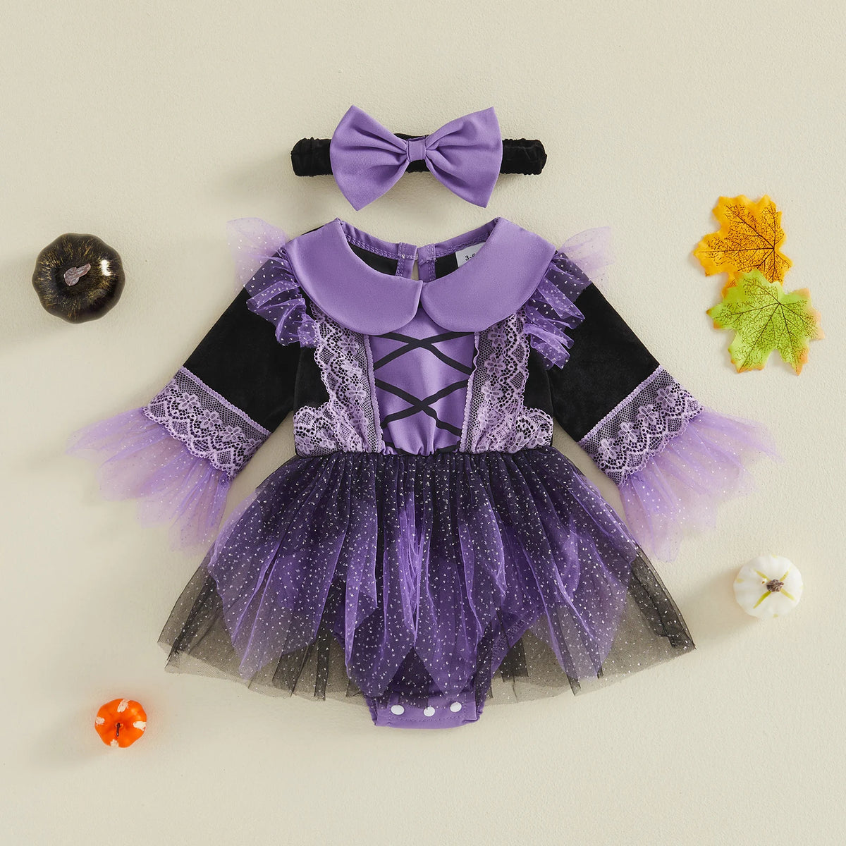 Baby Girls Halloween Dress Tulle Jumpsuits with Headband-485