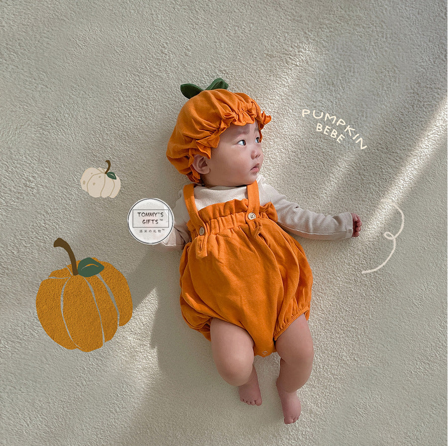 Baby Pumpkin Costume 2-Piece Set – Orange Suspender Onesie with Hat-273