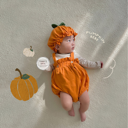 Baby Pumpkin Costume 2-Piece Set – Orange Suspender Onesie with Hat-273