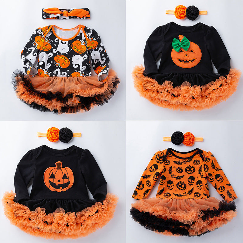 Baby Girl Halloween Tutu Onesie Dress with Headband-357