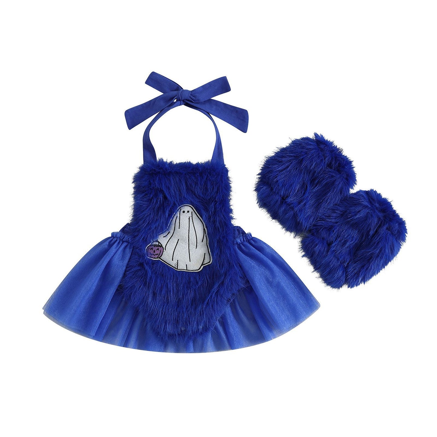 Baby Girl Halloween Fleece Rompers Dress with Gloves-468