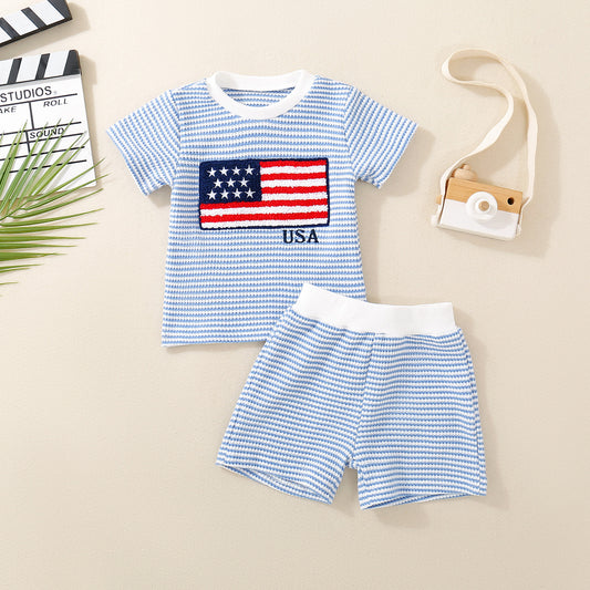 Independence Day Waffle Weave Baby Outfit Shirt and Shorts-438