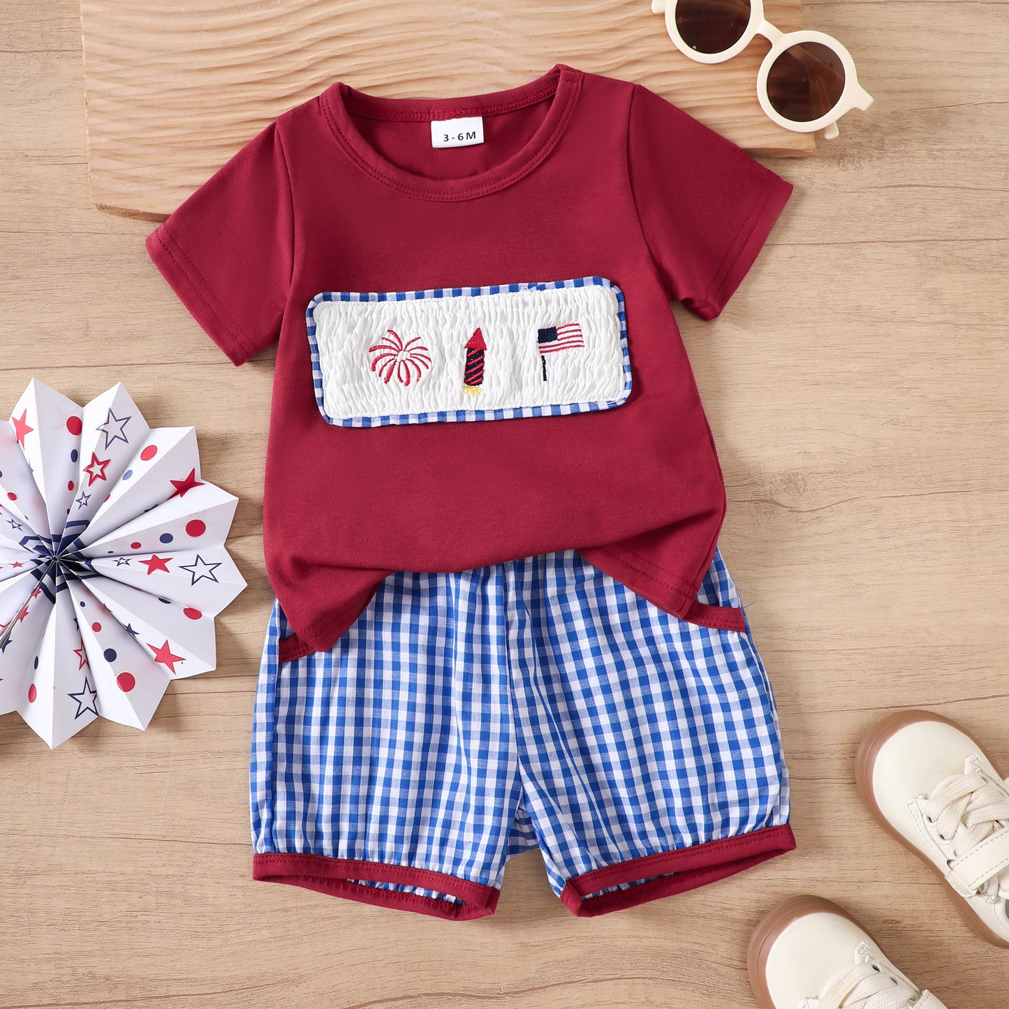 Baby Boy T-Shirt and Checkered Shorts Set-445