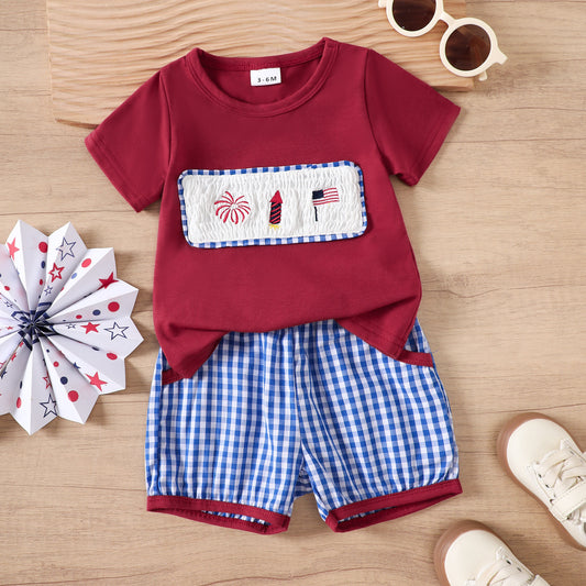 Baby Boy T-Shirt and Checkered Shorts Set-445