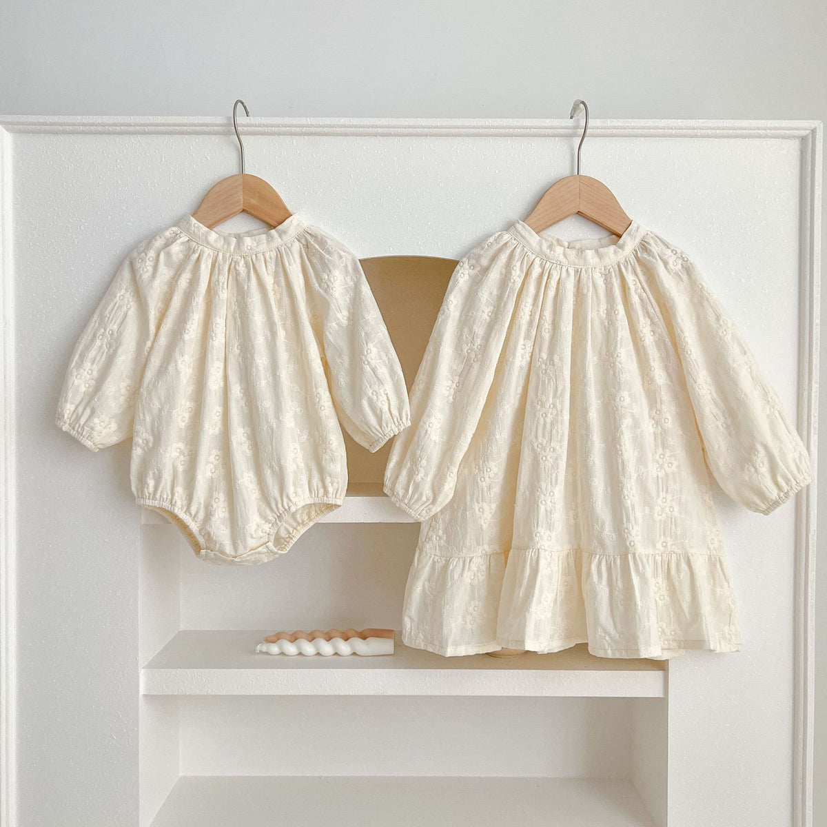 French Embroidered Dresses and Onesie for Baby Sisters-479