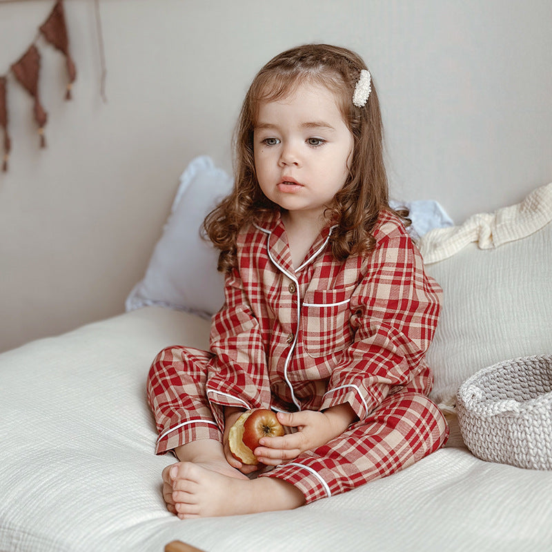 Toddler 100% Cotton Checkered Pajamas Loungewear-318