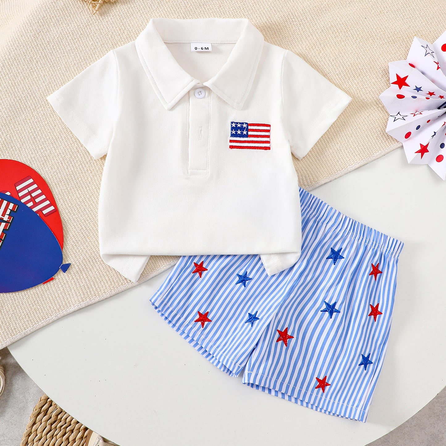 Independence Day Baby Boy Polo Shirt and Shorts Set-447