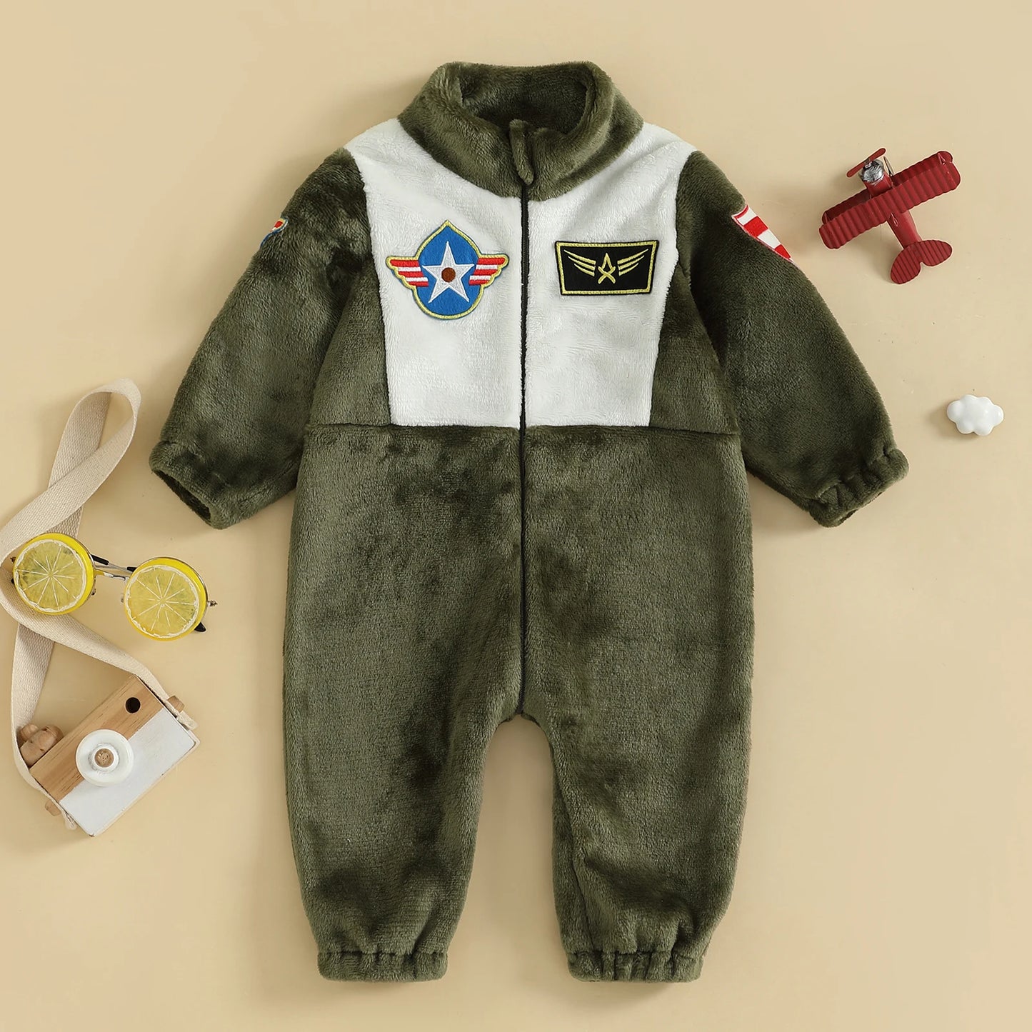 Baby Pilot Costume Plush Romper, Zip Up Jumpsuit-483