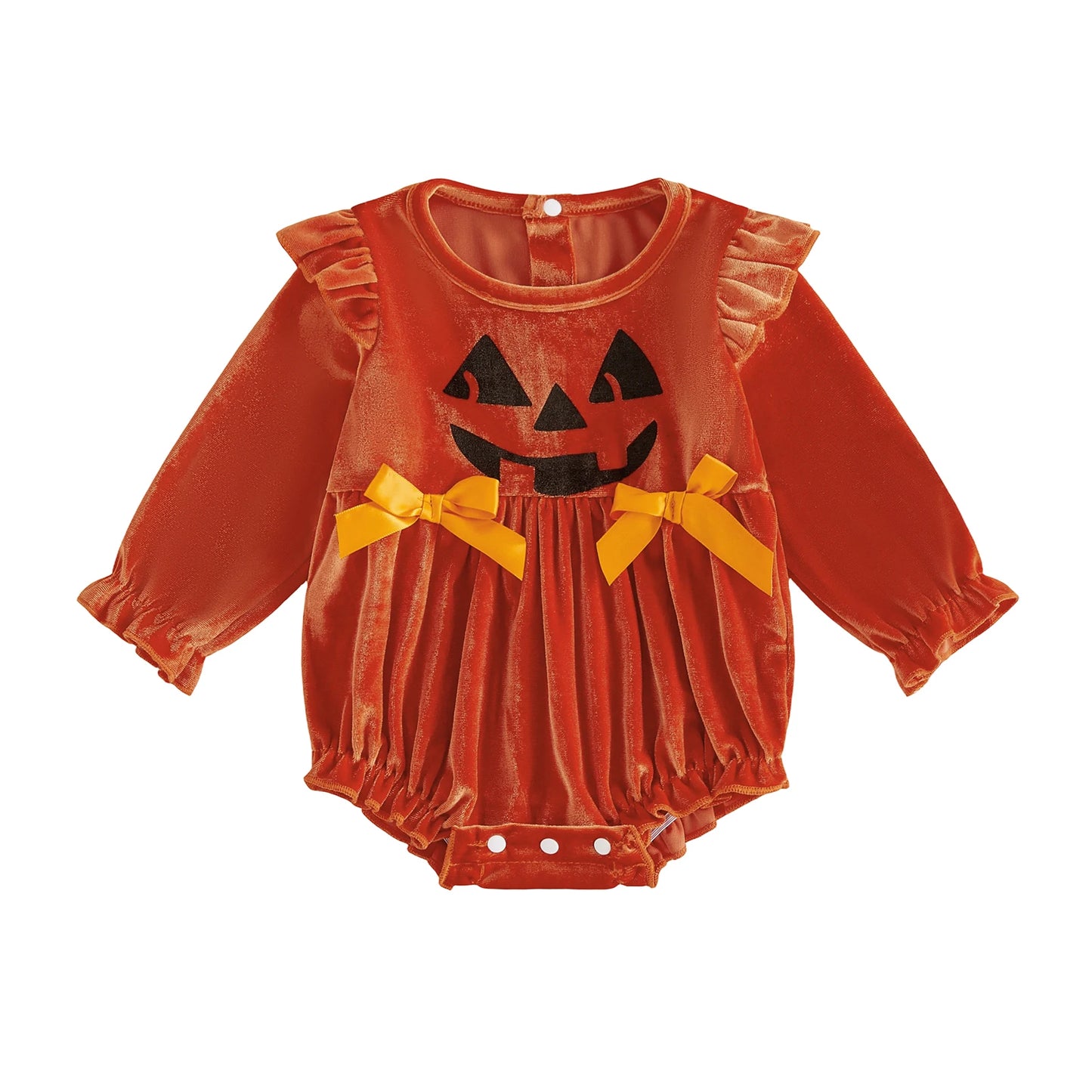 Baby Girl Halloween Pumpkin Face Velvet Onesie-452