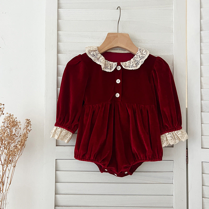 Red Velvet Dresses and Onesie for Baby Sisters-487