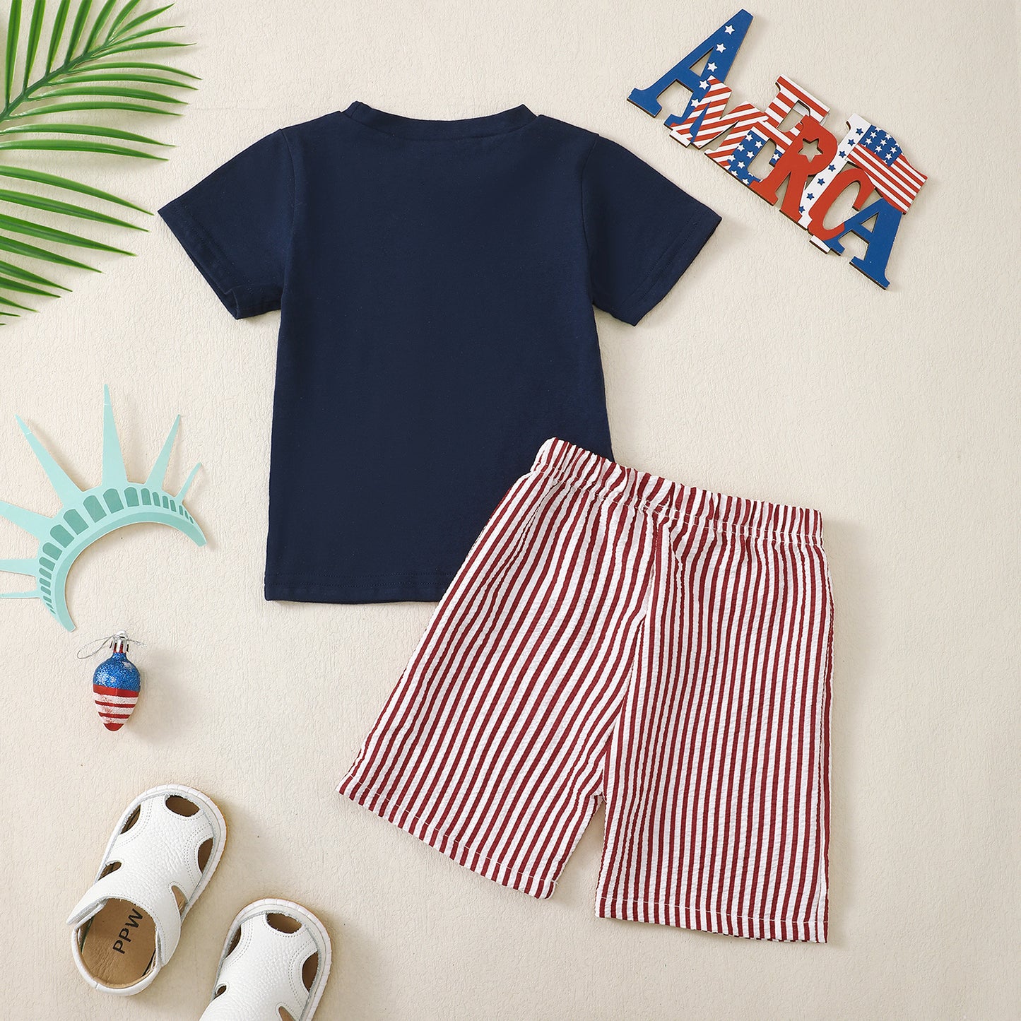 Boys' Independence Day Short-Sleeve Striped Set-439
