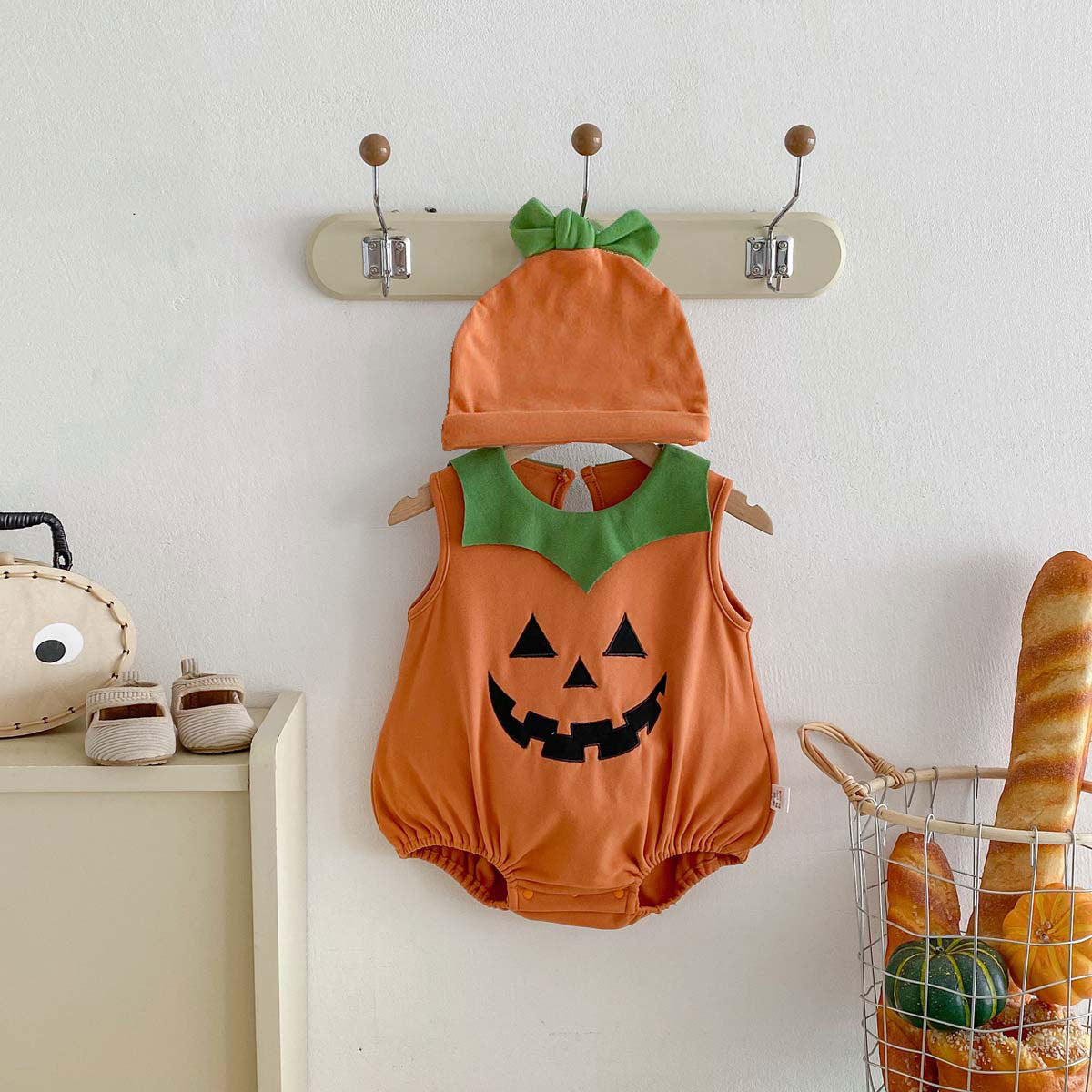 Baby Pumpkin Halloween Costume | Orange Onesie with Hat | 0–12 Months