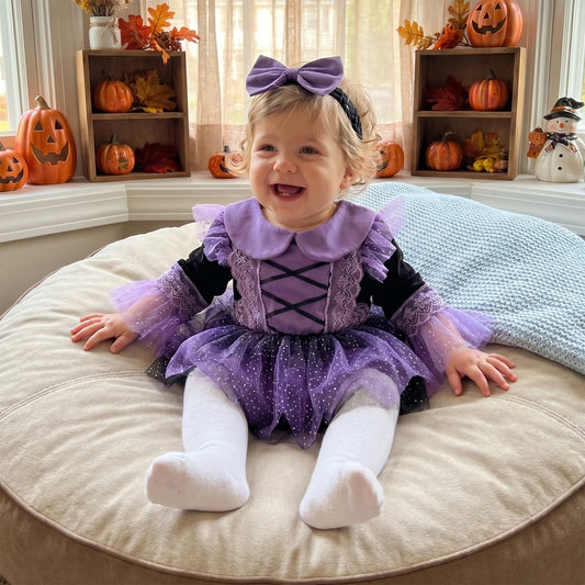 Baby Girls Halloween Dress Tulle Jumpsuits with Headband-485