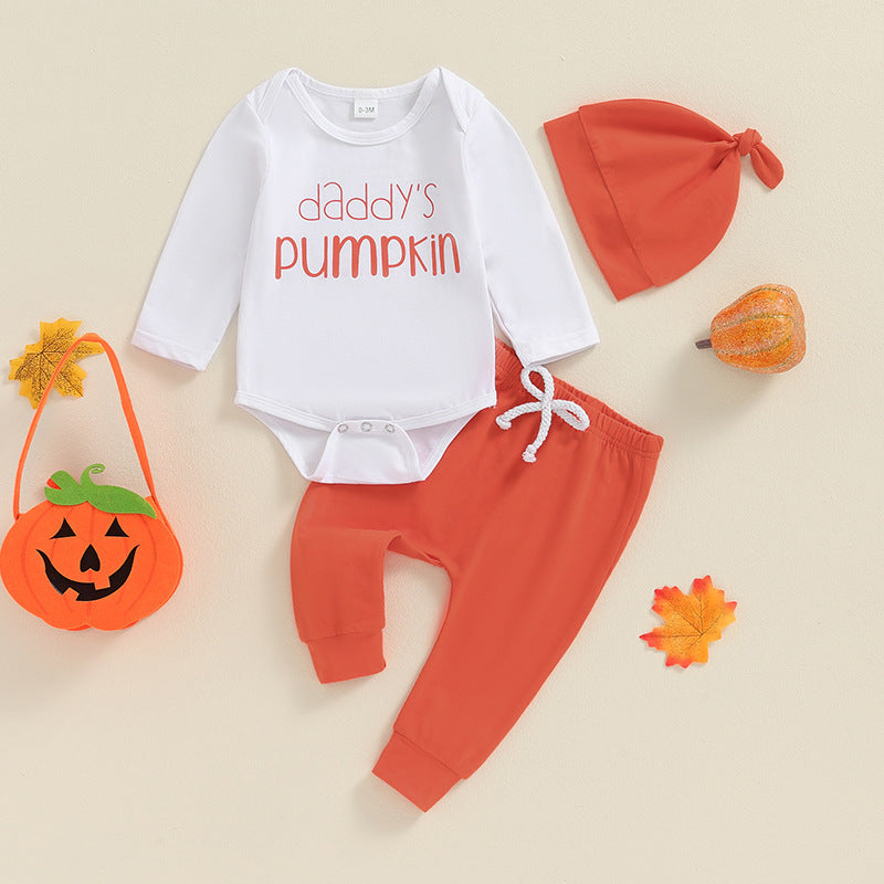 "Daddy's Pumpkin" Baby Halloween 3-Piece Set – Onesie, Pants & Hat-354