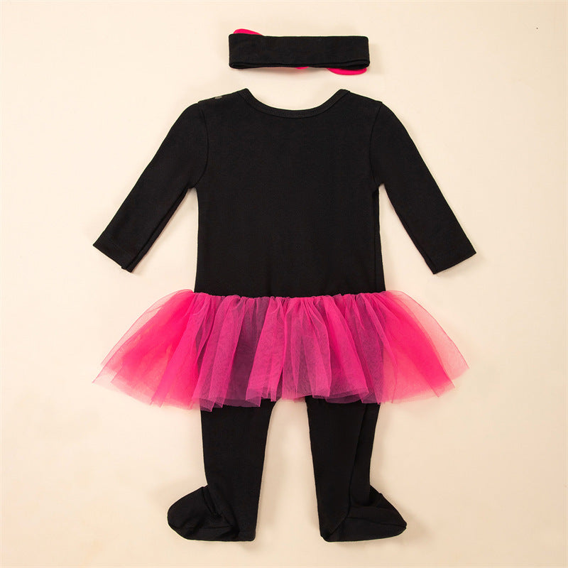 Baby Girl Halloween 2-Piece Onesie Set with Tutu Skirt & Headband-356