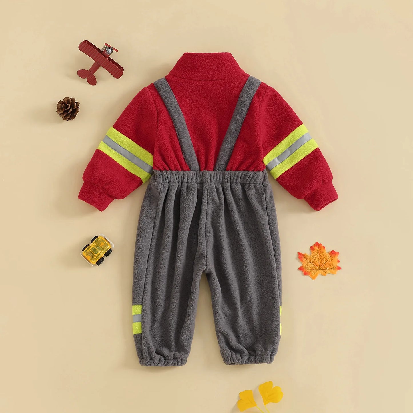 Baby Firefighter Costume Plush Romper, Zip Up Jumpsuit-481