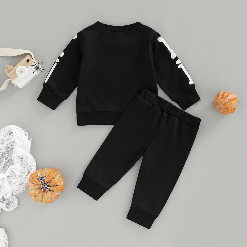 Baby Boy Skeleton-Print Sweatshirt & Pants Set – 2-Piece Halloween Outfit-355